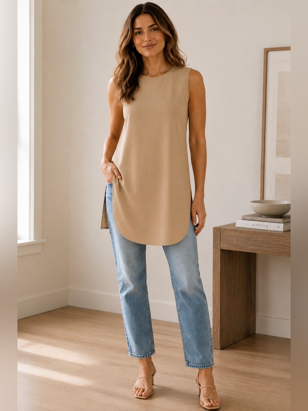 Veiled New York Cecilia Sleeveless Top Latte Size Small NWT